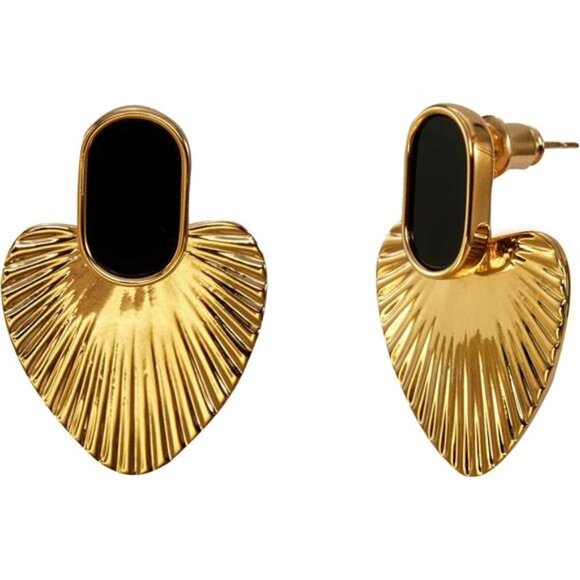 Black heart earrings for women，24K gold-plated statement Trendy